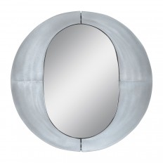 Oval mirror with circular textured aluminum surround